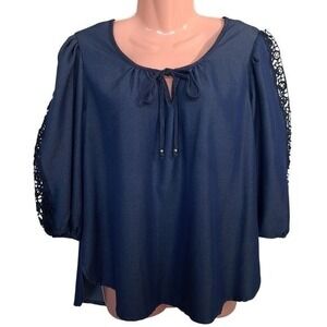 Unique Spectrum Women's Blouse Navy‎ Blue Size M Lace On Sleeves
